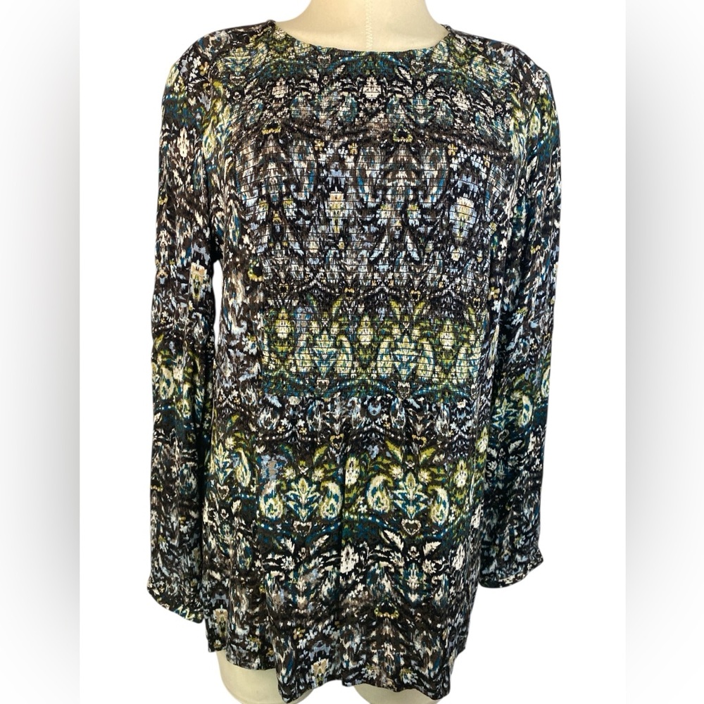 J. Jill Black and Green Patterned Long Sleeve Pullover Blouse Women’s Medium’s